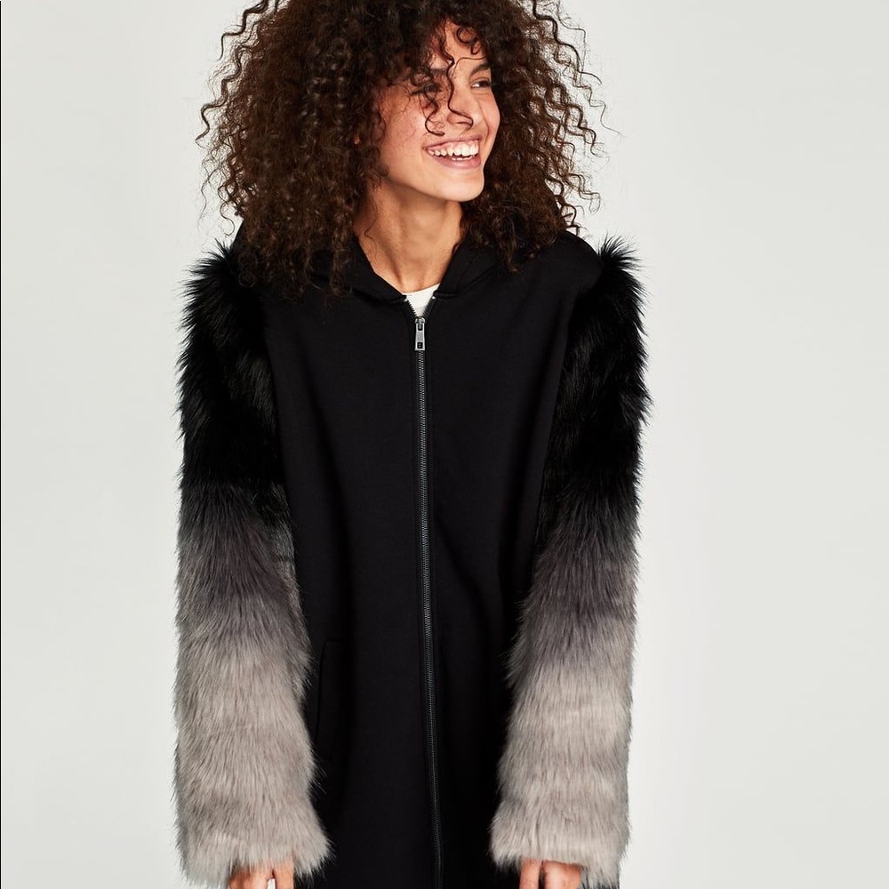 NWT Zara  Faux Fur Sleeve Hoodie from Zara